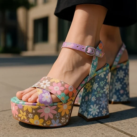 Floral Platform Sandals - Multicolor - Picture 3 of 7